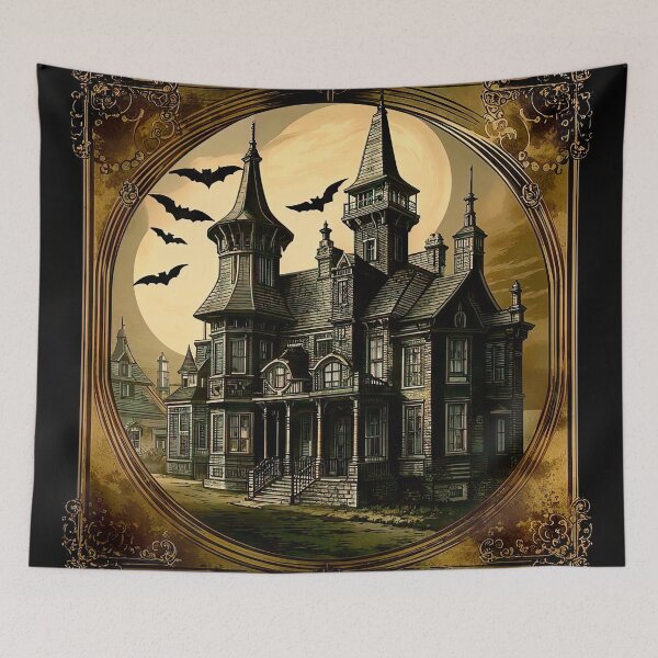Item preview, Haunted Victorian Mansion & Jack-o’-Lanterns Halloween Art Print designed and sold by LanaGustavsson.