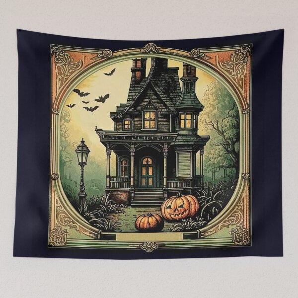Item preview, Haunted Victorian Mansion & Jack-o’-Lanterns Halloween Art Print designed and sold by LanaGustavsson.