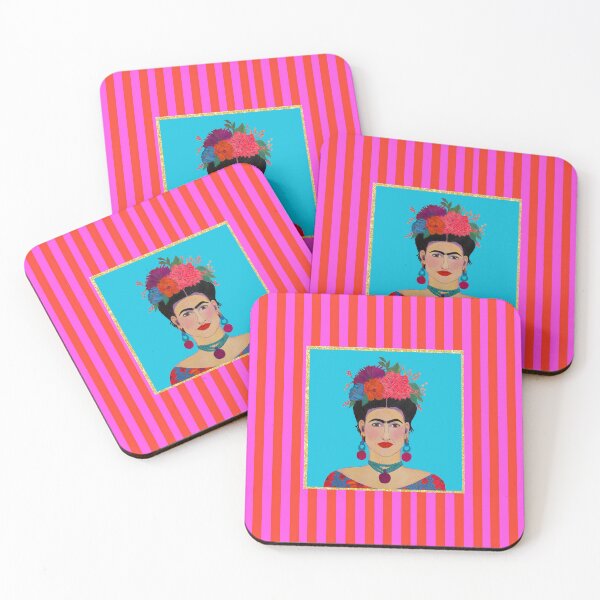 Item preview, Viva Diva  Fridaish on Midnight Blue – Modern Pop Art with Pink & Red Striped Border designed and sold by Krissy Jenkins Art.