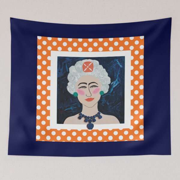 Item preview, Clementine Queen on Navy Blue – Bold Feminine Portrait with Orange & White Polka Dot Border designed and sold by Krissy Jenkins Art.