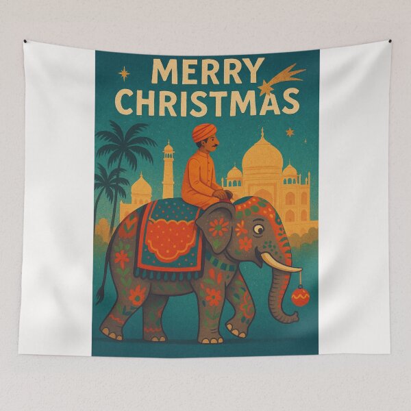 Item preview, Indian Christmas with Decorated Elephant and Taj Mahal Backdrop designed and sold by Places On Earth.