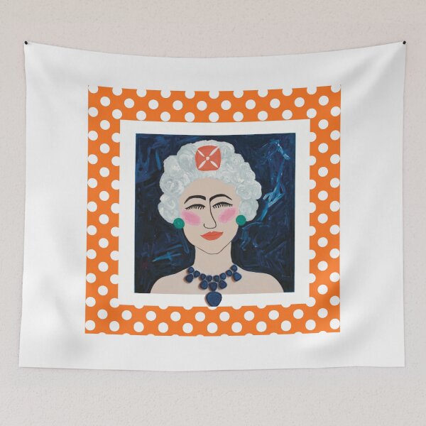 Item preview, Clementine Queen on White – Bold Feminine Portrait with Orange & White Polka Dot Border designed and sold by Krissy Jenkins Art.