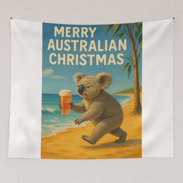 Item preview, Koala with Beer on Australian Beach – Funny Christmas Greeting designed and sold by Places On Earth.