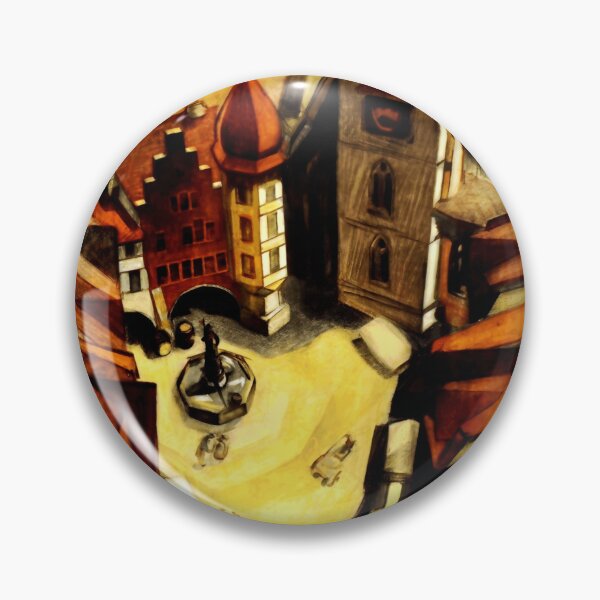 Item preview, Biel/Bienne Swiss Cityscape Poster | Medieval Architecture Art | Aerial View Painting of Swiss Town Square & Lake Biel designed and sold by artofuniverse.