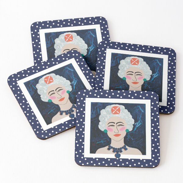 Item preview, Dotty Queen on Navy Blue – Bold Feminine Portrait with Polka Dot Border designed and sold by Krissy Jenkins Art.