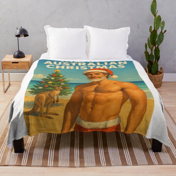 Item preview, Gay Australian Christmas Card with Santa and Kangaroo on Beach designed and sold by Places On Earth.