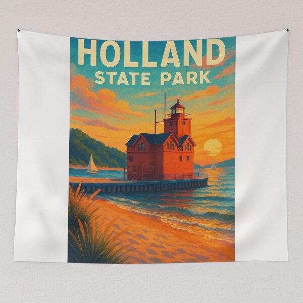 Item preview, Sunset View of Big Red at Holland State Park, Michigan designed and sold by Places On Earth.