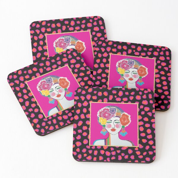Item preview, Revel Camellia on Magenta – Bold Pop Art Portrait with Neon Leopard Pattern designed and sold by Krissy Jenkins Art.