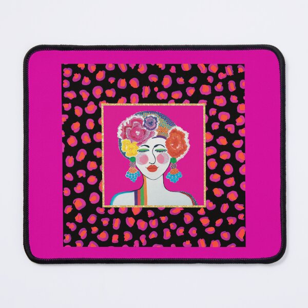 Item preview, Revel Camellia on Magenta – Bold Pop Art Portrait with Neon Leopard Pattern designed and sold by Krissy Jenkins Art.