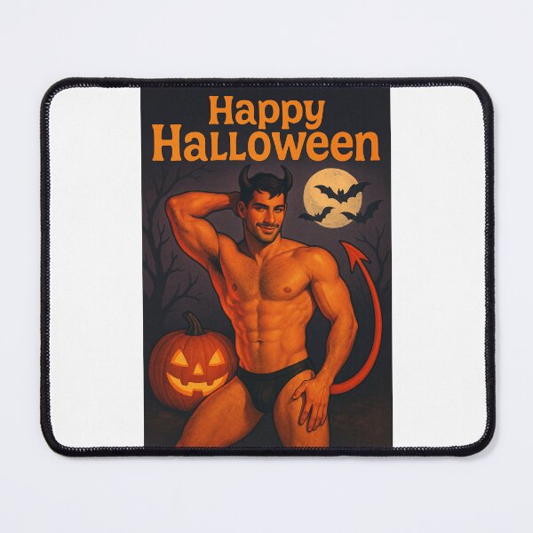 Item preview, Devilish Gay Halloween Hunk with Pumpkin and Full Moon designed and sold by Places On Earth.