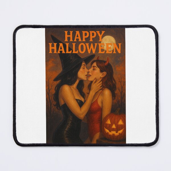 Item preview, Romantic Halloween Lesbian Kiss – Witch and Devil Under Moonlight designed and sold by Places On Earth.
