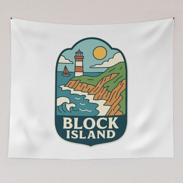 Item preview, Block Island Coastal View with Lighthouse and Sailboat designed and sold by Aryabek.