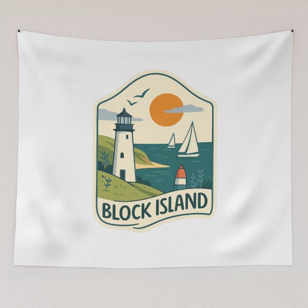 Item preview, Block Island Lighthouse and Sailing Boats at Sunset designed and sold by Aryabek.