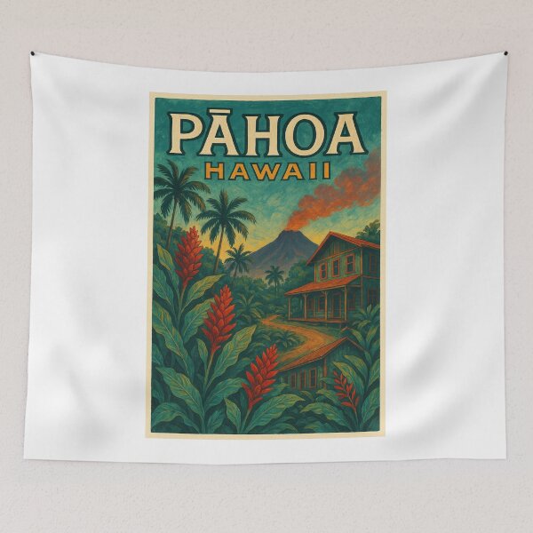 Item preview,  Pāhoa Hawaii Homestead with Volcano and Red Ginger Flowers designed and sold by Aryabek.