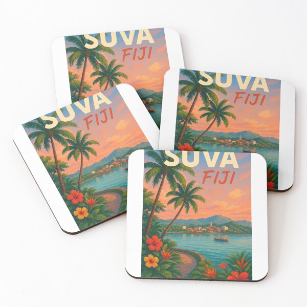 Item preview,  Suva Fiji Waterfront with Palm Trees and Boat at Sunset designed and sold by Aryabek.