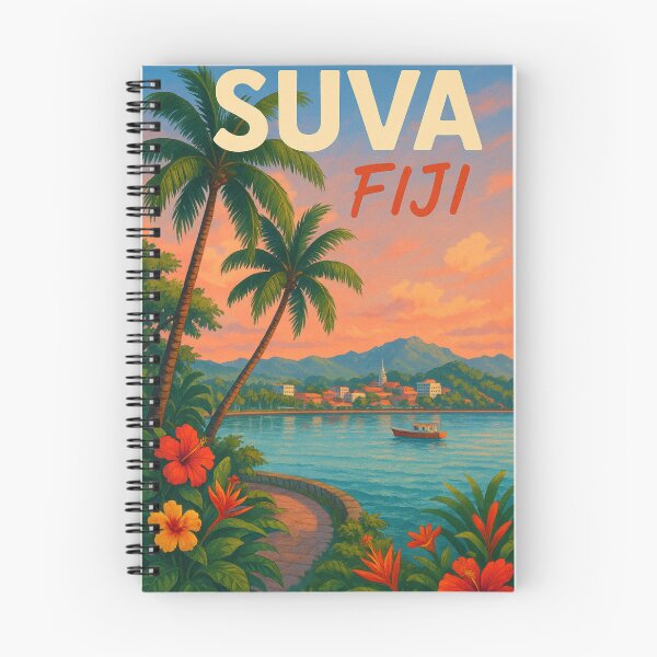 Item preview,  Suva Fiji Waterfront with Palm Trees and Boat at Sunset designed and sold by Aryabek.