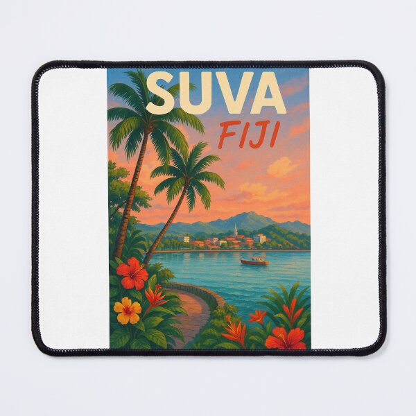 Item preview, Suva Fiji Waterfront with Palm Trees and Boat at Sunset designed and sold by Aryabek.