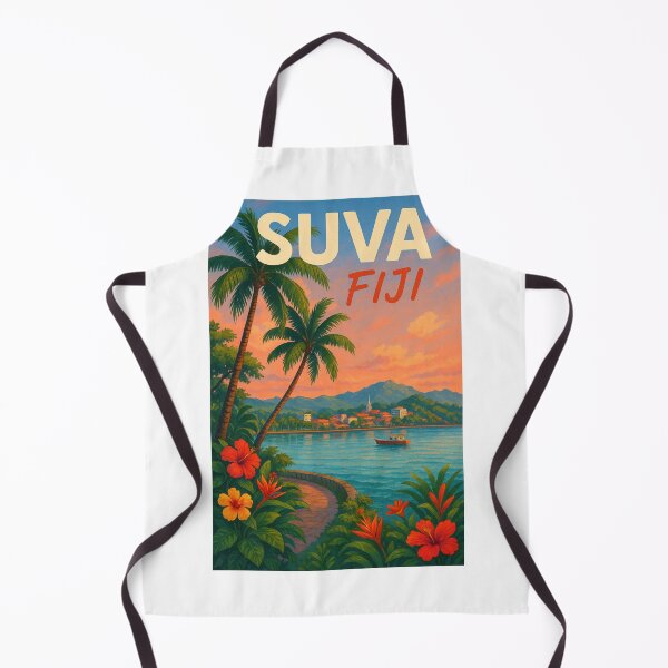 Item preview,  Suva Fiji Waterfront with Palm Trees and Boat at Sunset designed and sold by Aryabek.