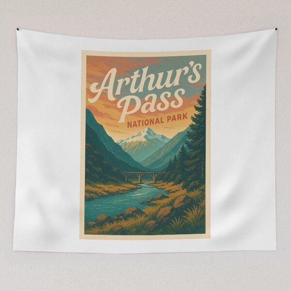 Item preview,  Arthur’s Pass Bridge and Southern Alps at Sunset designed and sold by Aryabek.