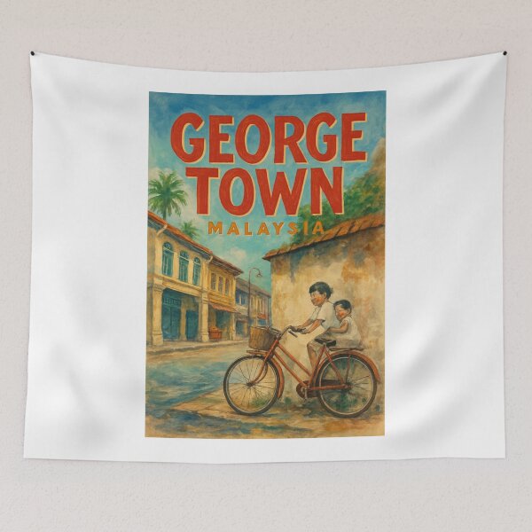 Item preview,  George Town Malaysia Street Scene with Bicycle Mural designed and sold by Aryabek.