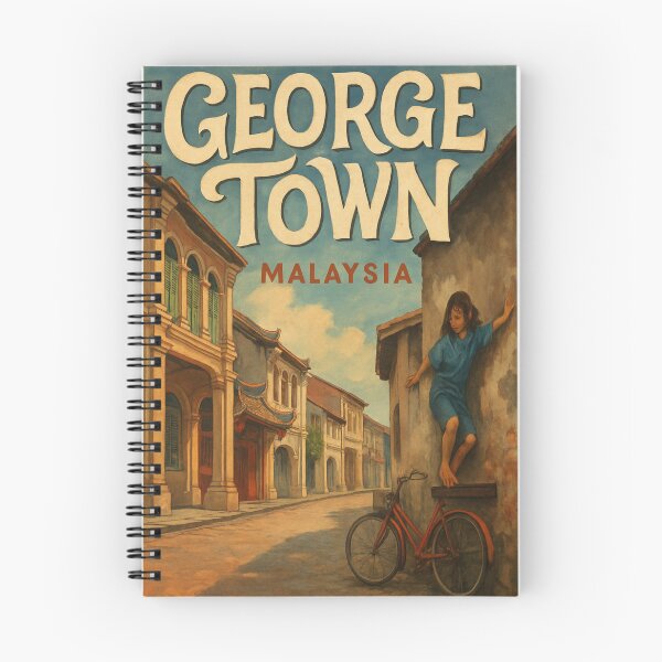 Item preview,  George Town Malaysia Shophouses and Girl on Bicycle designed and sold by Aryabek.