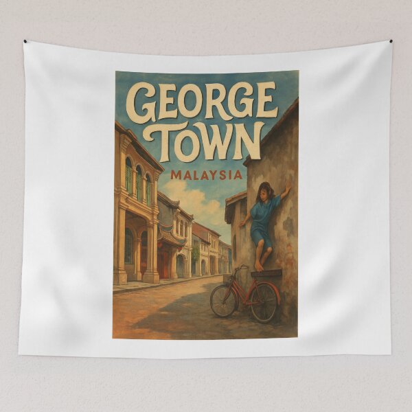 Item preview,  George Town Malaysia Shophouses and Girl on Bicycle designed and sold by Aryabek.