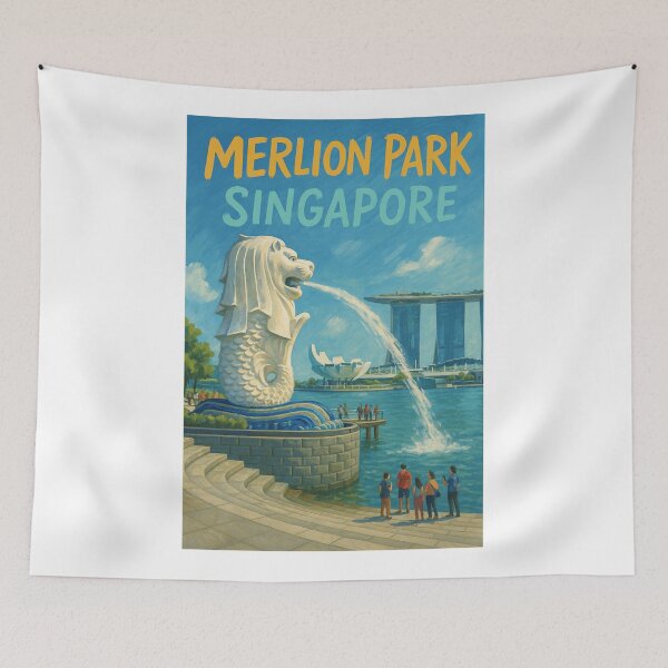 Item preview, Merlion Park Singapore Waterfront with Tourists designed and sold by Aryabek.