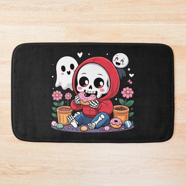 Item preview, Cute Chibi Skeleton Eating Donuts Halloween Design with Ghost & Zombie designed and sold by ColorSplash123.