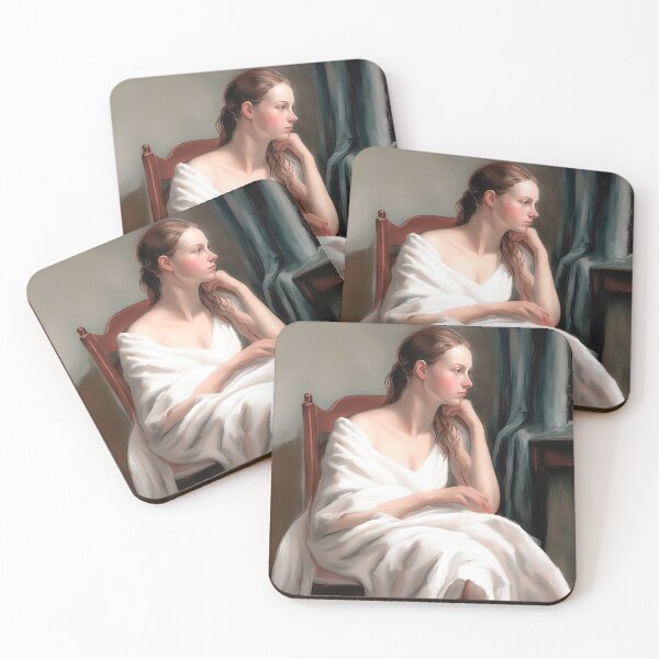 Item preview, Muted Scandinavian Oil Portrait: Woman After Shower, Late 19th Century Minimalism designed and sold by LanaGustavsson.