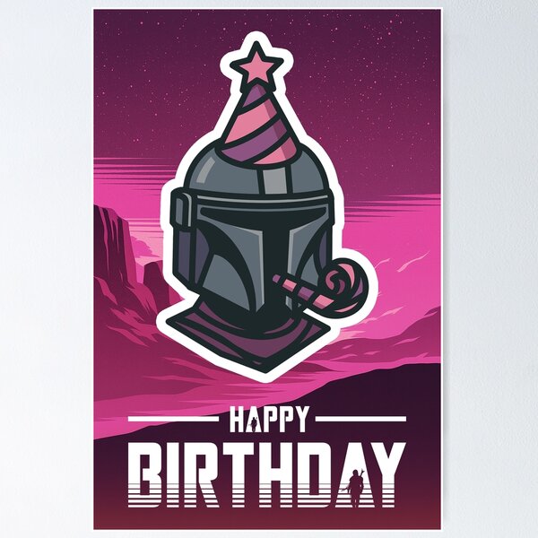 Item preview, Mando Helmet Happy Birthday - Pink Purple designed and sold by retrofutured.