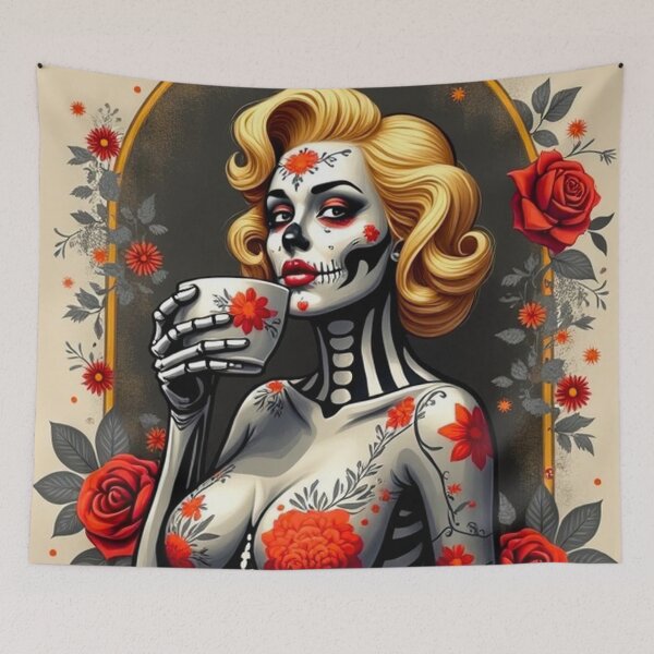 Item preview, Halloween Skeleton Sugar Skull Dia de los Muertos designed and sold by WHITE FLAME PRINTS.