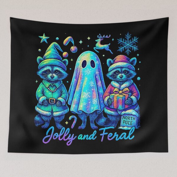 Item preview, Jolly and Feral Spooky Christmas Raccoons designed and sold by ZetaDream.
