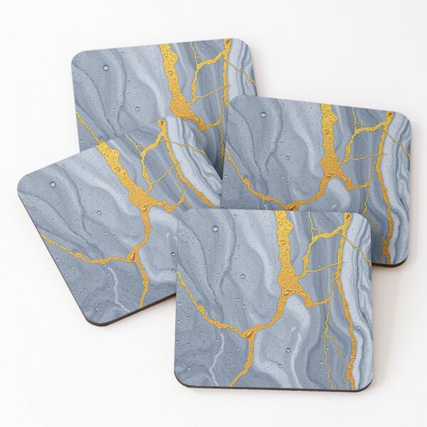 Item preview, Blue-Gray Marble Surface Pattern with Gold Kintsugi Veins designed and sold by The Artfiller.