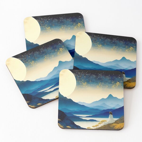 Item preview, Serene Moonlit Autumn Night: Woman, Lake & Starry Mountains Digital Painting designed and sold by LanaGustavsson.