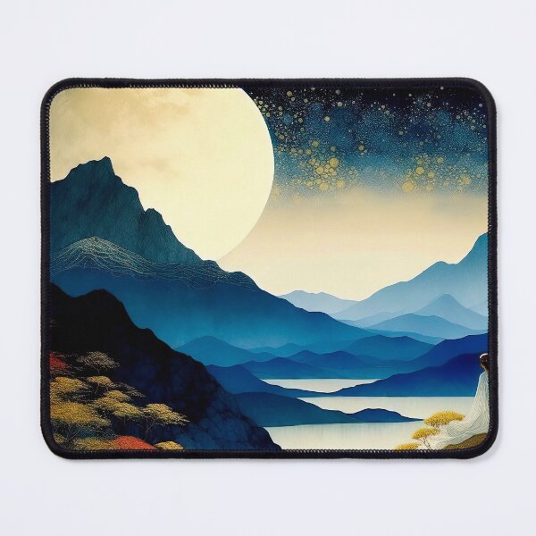 Item preview, Serene Moonlit Autumn Night: Woman, Lake & Starry Mountains Digital Painting designed and sold by LanaGustavsson.