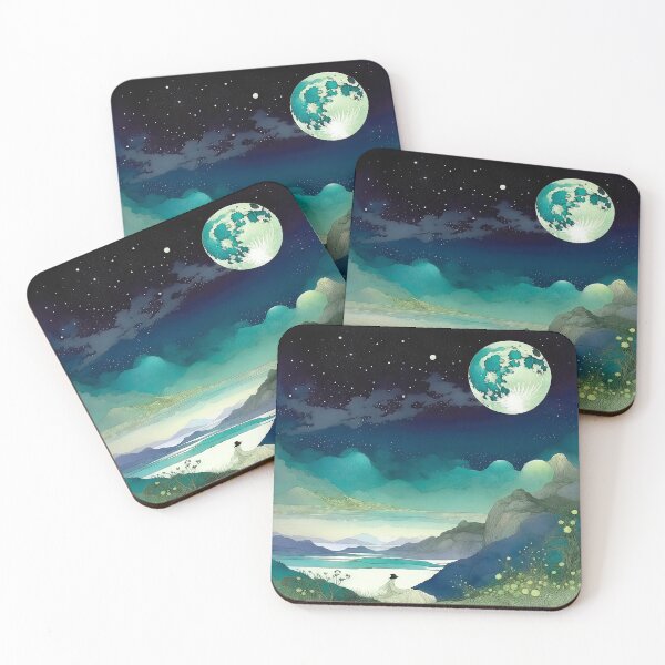 Item preview, Serene Moonlit Autumn Night: Woman, Lake & Starry Mountains Digital Painting designed and sold by LanaGustavsson.