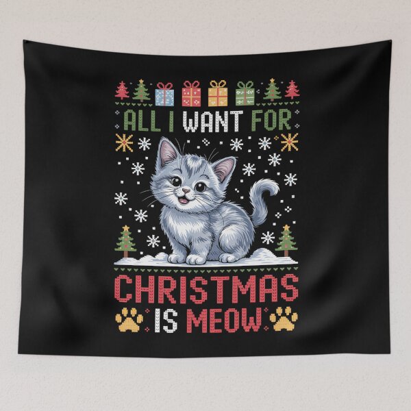 Item preview, Merry Christmas Cat Meow designed and sold by CookWorldLaughs.
