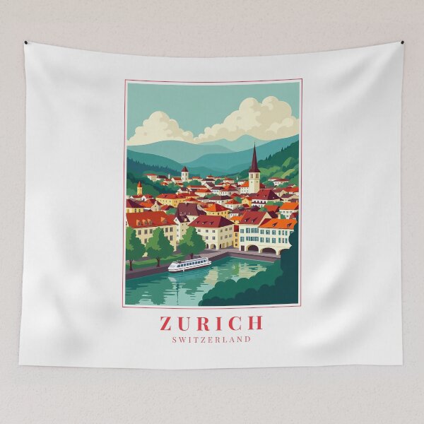 Item preview, Zurich Switzerland Illustration – Historic Skyline, Alpine Streets & Waterfront Charm designed and sold by MapMyMiles.