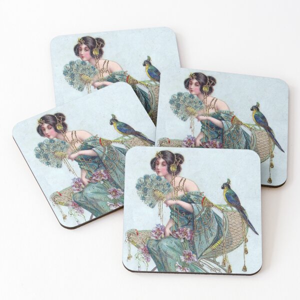 Item preview, Art Nouveau Woman in Blue Dress with Bird designed and sold by She was a  Dreamer....