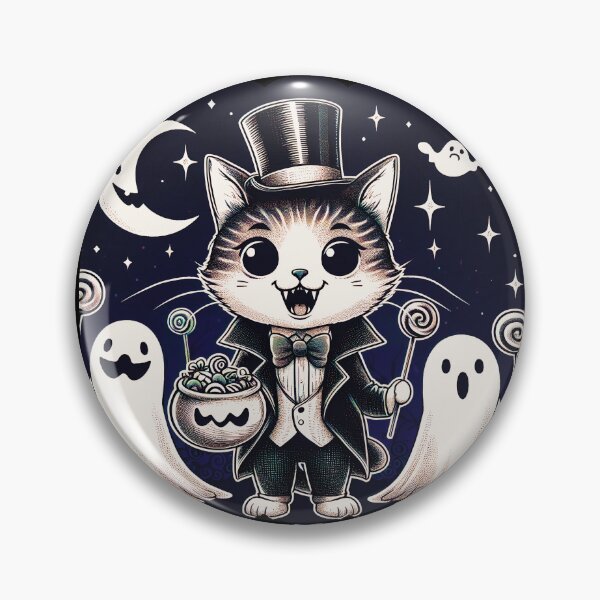 Item preview, Cat Vampurr - Ghosts Want Halloween Treats in Blue Shade Night Background designed and sold by HappyHavenStu.