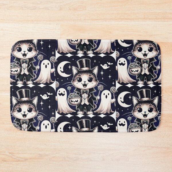 Item preview, Cat Vampurr - Ghosts Want Halloween Treats in Blue Shade Night Background designed and sold by HappyHavenStu.