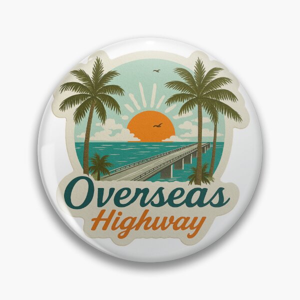 Artikelvorschau, Overseas Highway Florida Vintage Reiseaufkleber Retro Sonnenuntergang Brücke & Palmen entworfen und verkauft von Blurbean.