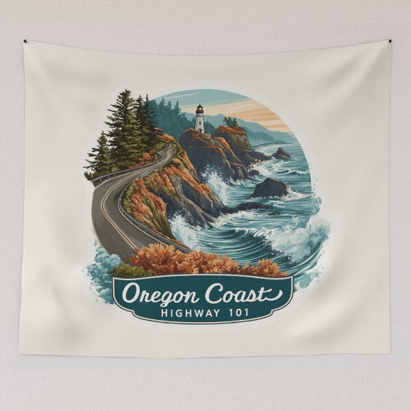 Item preview, Oregon Coast Highway 101 Vintage Travel Sticker Retro Lighthouse & Ocean Waves designed and sold by Blurbean.