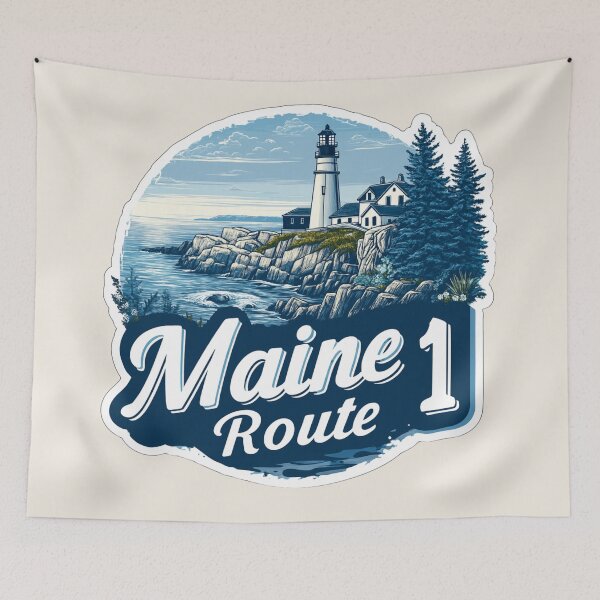 Item preview, Maine Route 1 Vintage Travel Sticker Retro Lighthouse & Rocky Coast Design designed and sold by Blurbean.