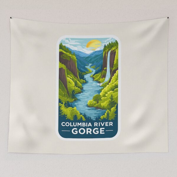 Item preview, Columbia River Gorge Vintage Travel Sticker Retro Waterfalls & Canyon Design designed and sold by Blurbean.