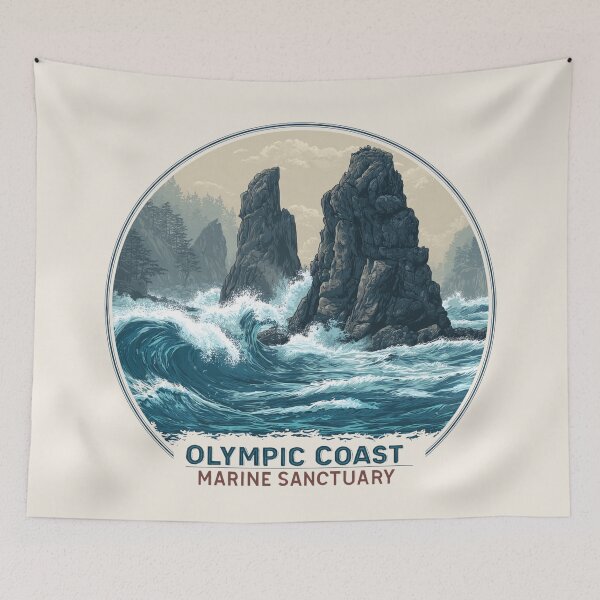 Item preview, Olympic Coast Marine Sanctuary Washington Vintage Travel Sticker Retro Waves & Sea Stacks designed and sold by Blurbean.
