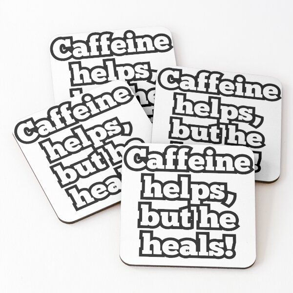 Item preview, Caffeine Helps But He Heals – Funny Christian Coffee Quote Design designed and sold by ArtesioByZaber.