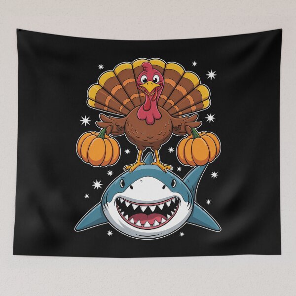 Item preview, Thanksgiving Turkey Riding Shark Funny designed and sold by WalshDrawnLaugh.