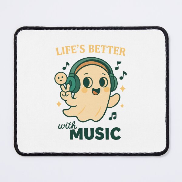 Item preview, Cute Cartoon Ghost Listening to Music – Life’s Better with Music designed and sold by RuweisVibes.