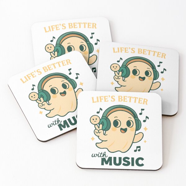 Item preview, Cute Cartoon Ghost Listening to Music – Life’s Better with Music designed and sold by RuweisVibes.